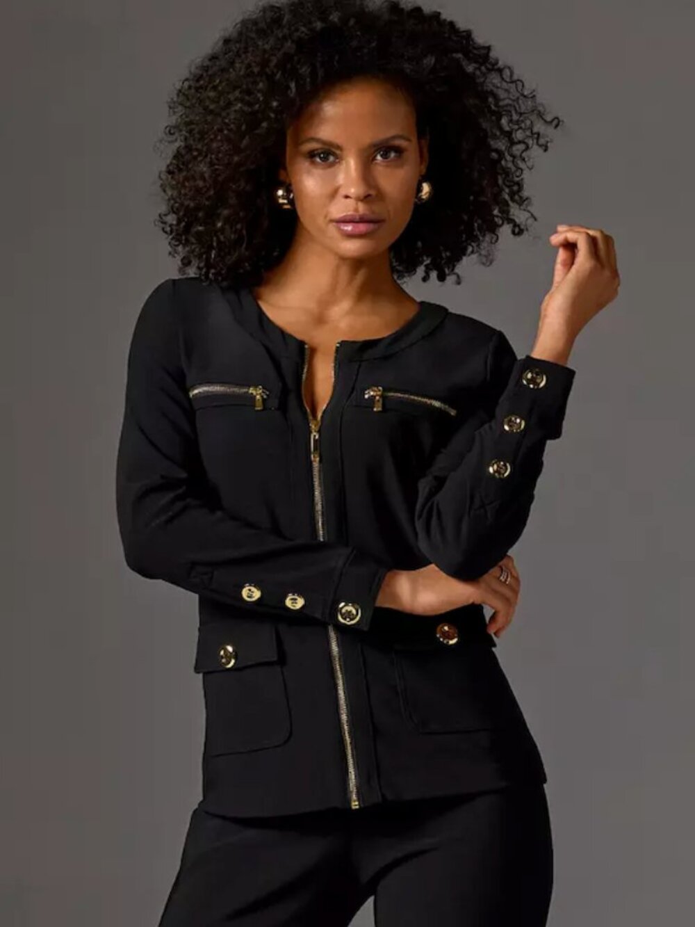 Boston Proper Beyond Travel Long Sleeve Full Zip Stretch Jacket Black Pockets XS